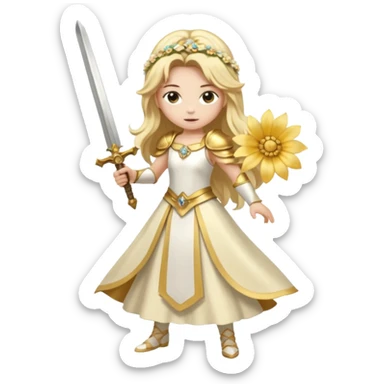 Lumine (from Genshin Impact) White and golden clothes, blonde, long-haired, with a big flower hair clip, and wielding a sword (full body) sticker