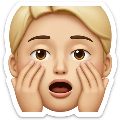 emoji style face combining hand over mouth and persevering face, surprised shy expression with distress and discomfort, hand partially covering mouth, tightly shut eyes, worried uncomfortable expression sticker