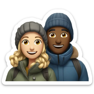 happy couple outdoors in snow sticker