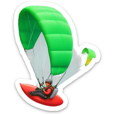 paragliding with a red glider and green tips sticker