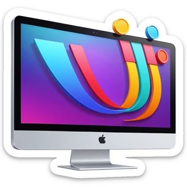 a vibrant and modern icon representing Animation and Motion Design, featuring elements like a computer screen, dynamic motion lines, and visuals of the process of creating animated films and GIF animations. The design colorful, and dynamic, without any emojis. The background transparent sticker