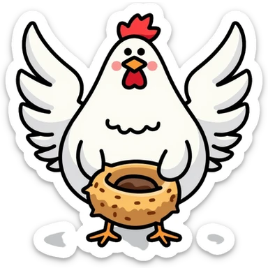 scared white hen holding nest of hay in wings sticker