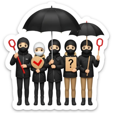 Ski mask people wearing black with umbrella and signs sticker