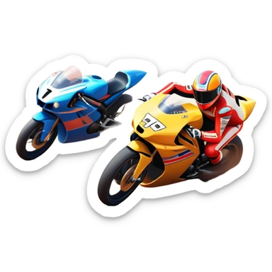 A sleek racing car and motorcycle speeding on a track, leaving a trail of dust behind. The scene captures the thrill of high-speed competition, with blurred motion and vibrant colors, highlighting the dynamic energy of motorsport. sticker