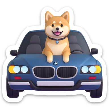 shiba inu sitting inside a BMW car sticker