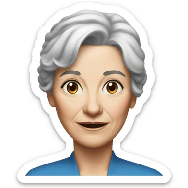 realistic portrait of a older woman with shorter brown hair and a few silver streaks and blue eyes  sticker