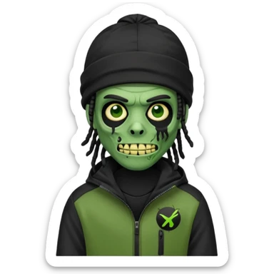 a zombie emoji with black dreads and a black nike jacket and black nike ski mask on his head sticker