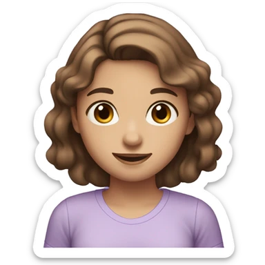 girl with mid brown hair, brown eyes, cute smile and lilac shirt sticker
