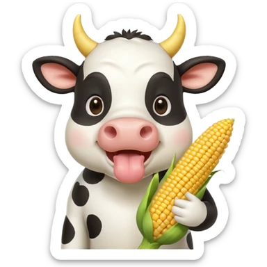 cute cow eating corn, holding corn with mouth, happy expression, 3D cartoon, mobile game icon style, clean background, no text, no watermark
 sticker