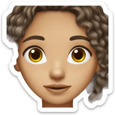 Girl with dark brown defined wavy hair, dark brown eyes and light brunette sticker