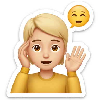 emoji character with hand on forehead expressing relief with small speech bubble saying 'phew' sticker