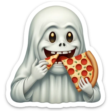saddest crying ghost eating pizza big teeth sticker