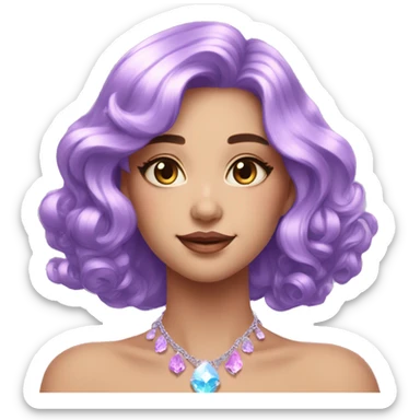 Gorgeous pastel Lady with magical purple-shiny-crystal-hair with necklace aesthetic sticker