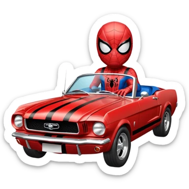 Spider-Man driving a 65 fastback Mustang sticker