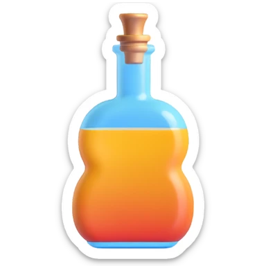 beautiful elegant elixir bottle shaped like a flask with round bottom, glass effect, main color #6fe8f3, minimalist, visually appealing, 3D style, suitable for Discord role icon sticker