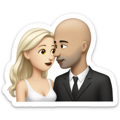 White girl dark hair kissing mixed bald man sticker