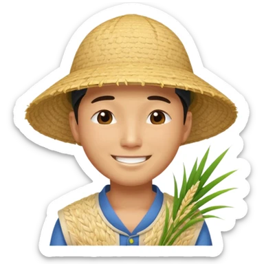 Asian guy with a rice hat, eyes closed sticker