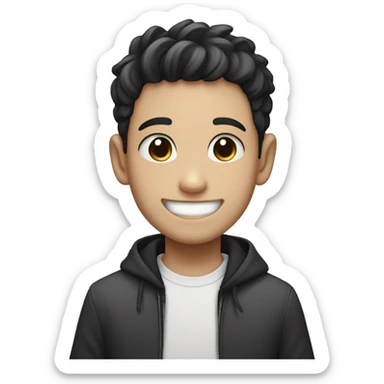 Smiling boy, white skin, black hair, kawaii eyes  sticker