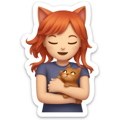 red haired cat girl giving a hug sticker