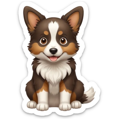 собака породи ауссі триколор з передніми білими лапками грається sticker