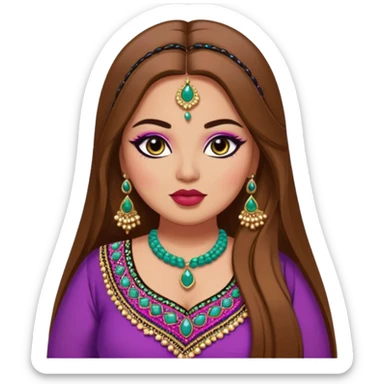 big plus size, long brown hair, pakistani clothes, bratz baddie,pretty, makeup, lipgloss, black eyeliner, colorful, beading, dupatta, salwar sticker