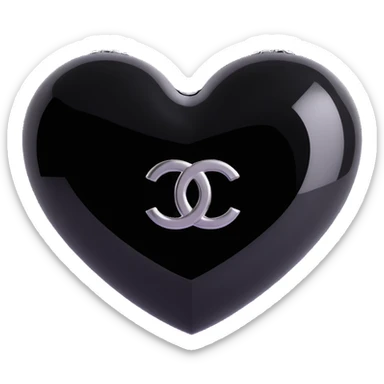 Chanel heart, elegant, glossy, black and white sticker