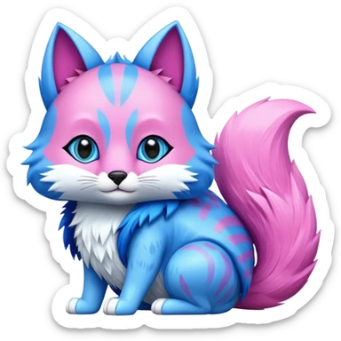 A blue cat and a pink fox in turtle carapace  sticker