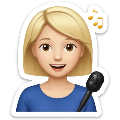 Crea una chica cantando con pelo rubio corto con ojos cafes  sticker