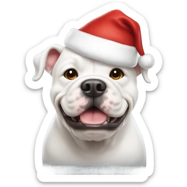 White bull dog wearing Santa hat sticker