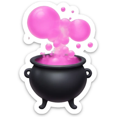 Black witches cauldron with pink bubbles coming out sticker