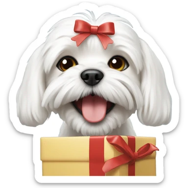 Maltese dog with a gift in its mouth sticker