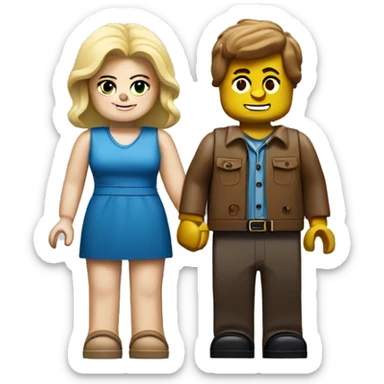 a fat blonde girl and brown-haired boy as lego people holding hands sticker