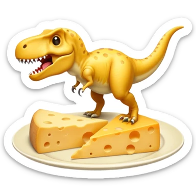 Un T-Rex et un bout de fromage sur une assiette 
 sticker