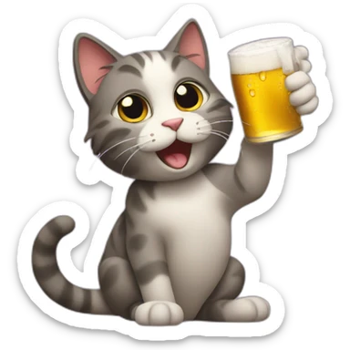 cat drink beer sticker