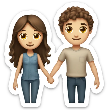 brown haired boy holding hands with long brown haired girl sticker