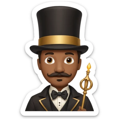 Black male magician, mustache, wearing classic top hat sticker