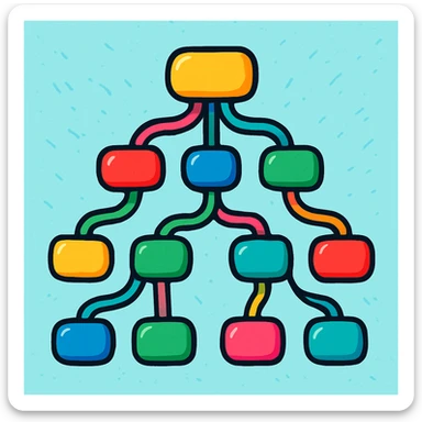 decision tree with colorful nodes and lines, playful and modern style sticker