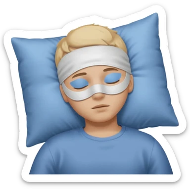 boy with a sleeping mask above head like a band no pillow no face covered 
 sticker