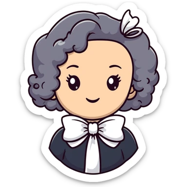 White girl with curly hair and white bow on her head sticker