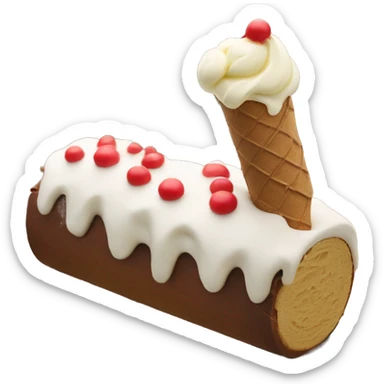 Christmas ice cream cake in the shape of a log of wood with coffee and vanilla ice cream  sticker