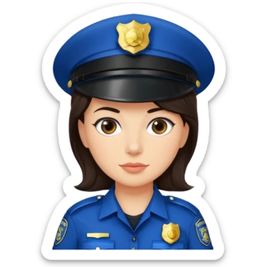 police woman with dark brown hair and bright skin sticker