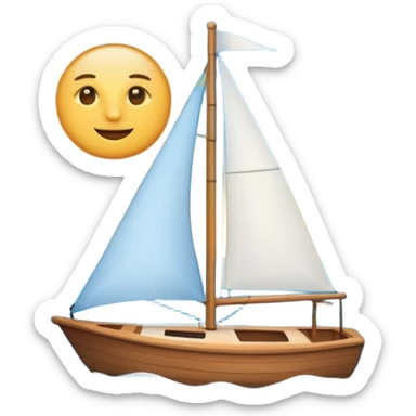 A small sailboat emoji sailing on the ocean, with half the sky showing the sun and half showing the moon. Minimal vector style, soft gradients, white background. sticker