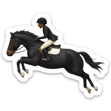 Black horse jumping with a female rider  sticker