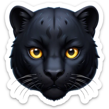 Cinematic Noble black Panther Portrait Emoji, Poised and regal, with a sleek, muscular build draped in glossy, midnight-black fur and piercing, luminescent eyes, Simplified yet sharp and sophisticated features, highly detailed, glowing with a soft, mysterious glow, high shine, intelligent and enigmatic, stylized with an air of stealthy authority, focused and commanding, soft glowing outline, capturing the essence of a watchful and confident jungle guardian that appears ready to prowl out of the screen with effortless authority! sticker