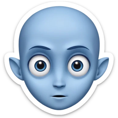 A friendly character with a large head, inspired by Megamind. Blue tones, big eyes, and a warm, approachable expression. Minimalist, modern style. sticker