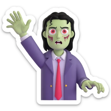 zombie with one hand reaching up and dark black hair sticker
