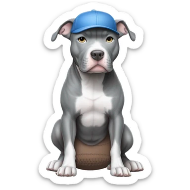 Blue nose pitbull all gray no white in color with blue eyes. Dog must be wearing a baseball hat. Don't generate a body just the head. sticker