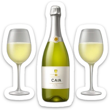 cava logo one big bottle and two same glasses of white wine sticker