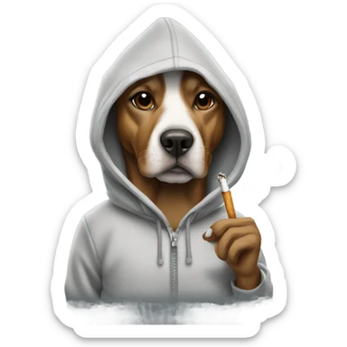 Dog wearing hoodie smoking  sticker