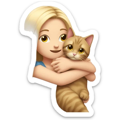 girl with very long blonde hair and  hugging a cat  sticker